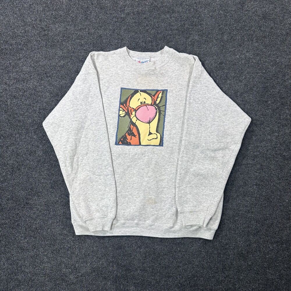 Vintage Hanes Heavy Weight Tigger Gray Mens Medium Crewneck Sweatshirt